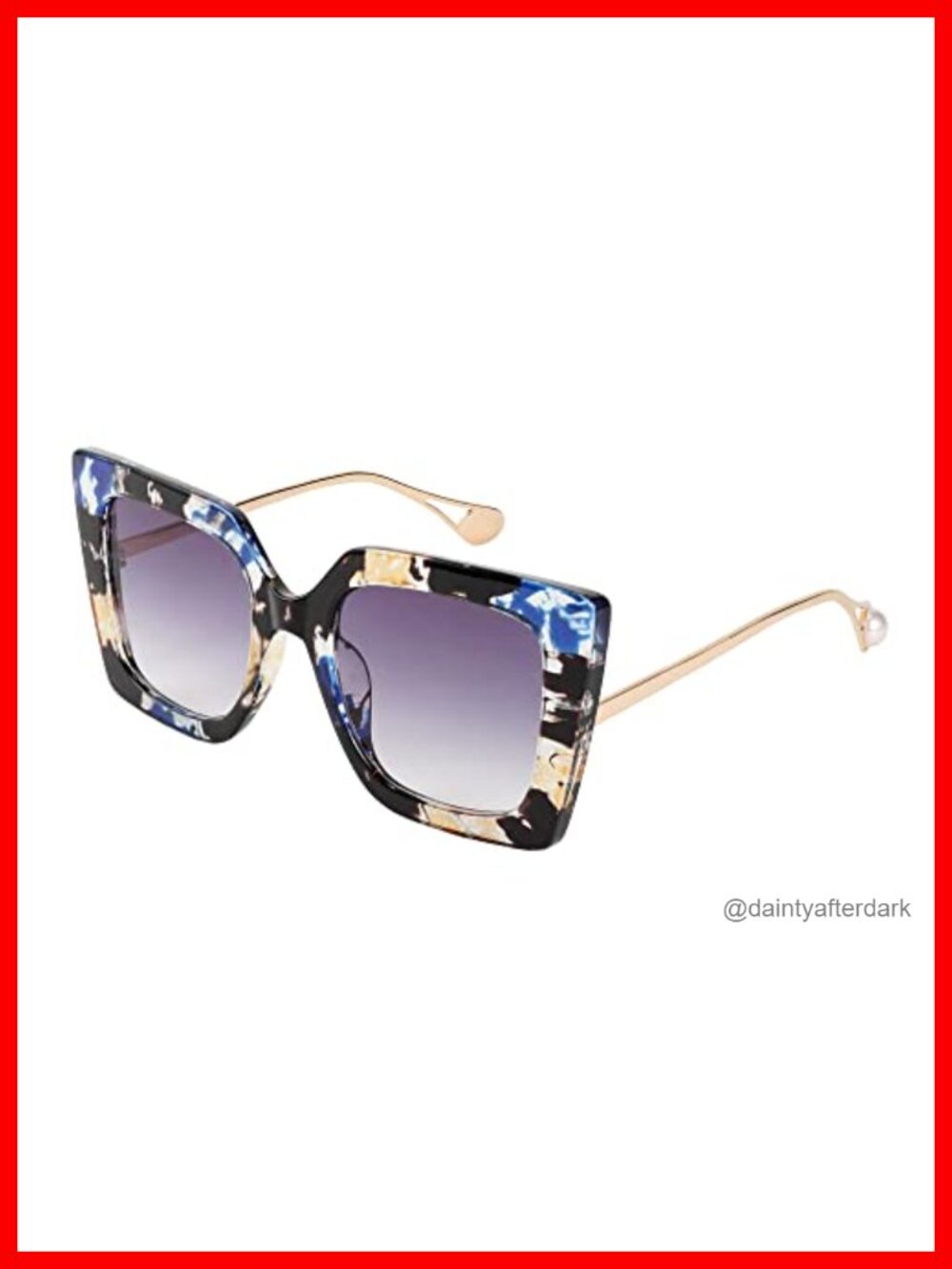 Oversized Square Cat Eye Sunglasses Pearl Inlay UV400 Protection
